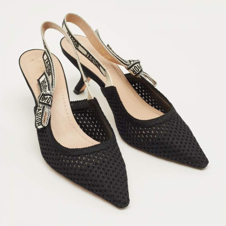 مملوكة مسبقًا Dior J'Adior Size 40 Black/White Knit Fabric Pointed Toe Slingback Pumps