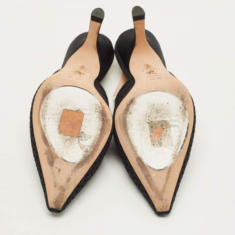 مملوكة مسبقًا Dior J'Adior Size 40 Black/White Knit Fabric Pointed Toe Slingback Pumps