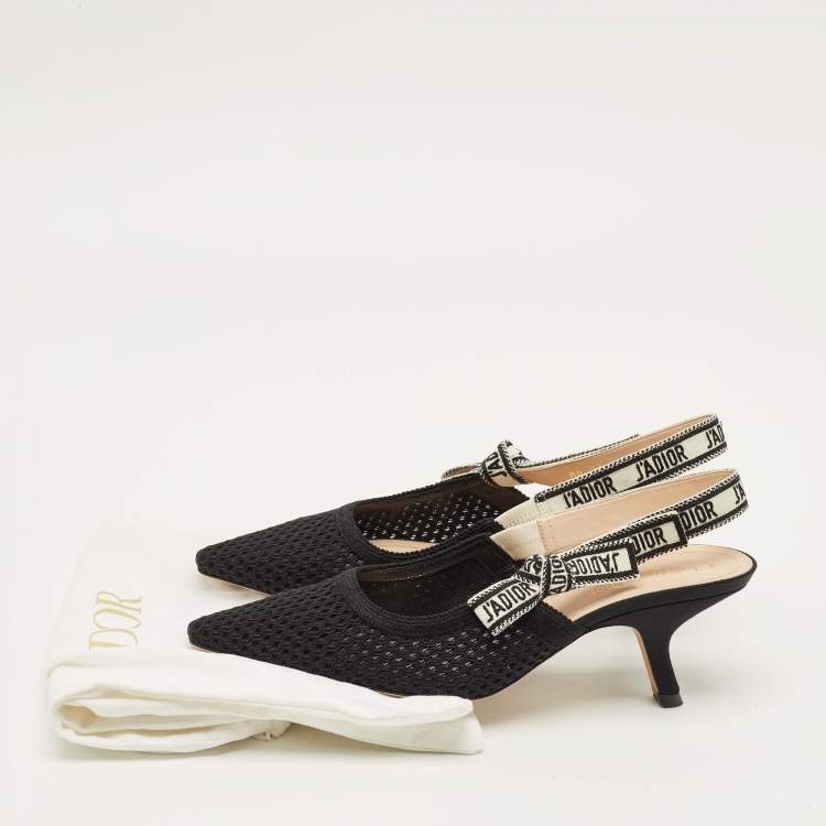 مملوكة مسبقًا Dior J'Adior Size 40 Black/White Knit Fabric Pointed Toe Slingback Pumps