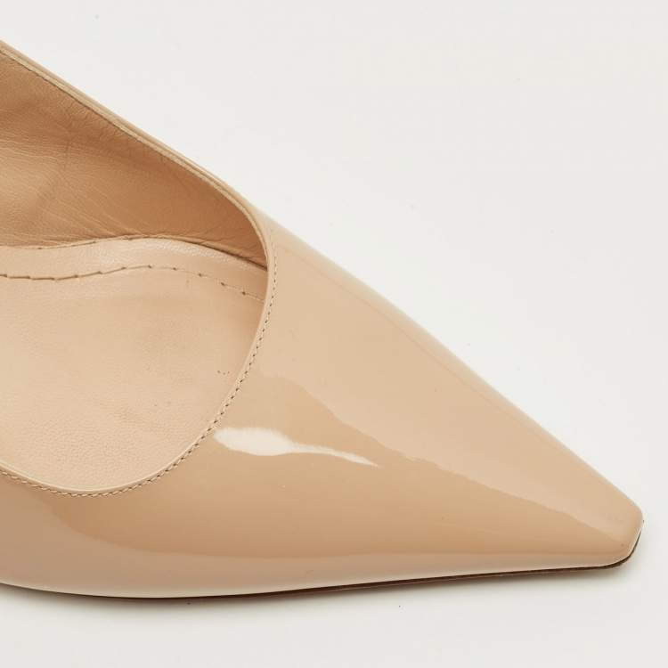 Pre Owned Dior J'Adior Size 38 Beige/White Canvas and Patent Leather Slingback Pumps