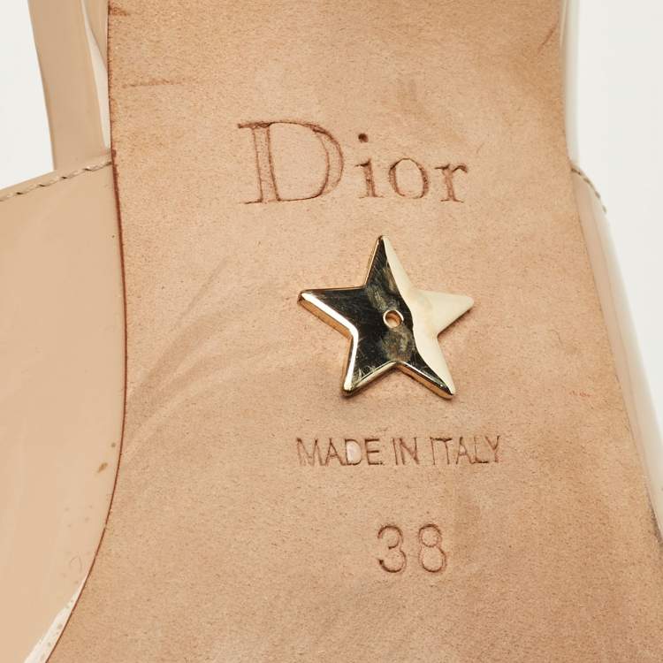 Pre Owned Dior J'Adior Size 38 Beige/White Canvas and Patent Leather Slingback Pumps