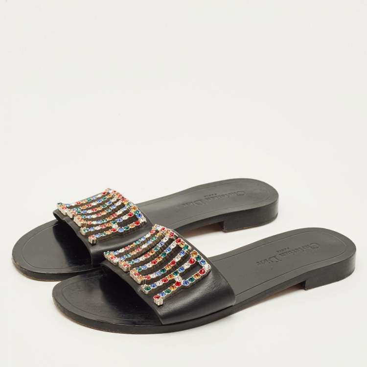 Pre Owned Dior Diorevolution Size 40 Black Leather Flat Sandals