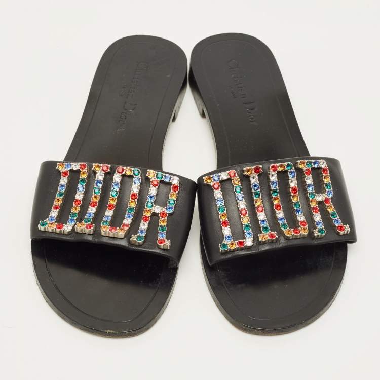 Pre Owned Dior Diorevolution Size 40 Black Leather Flat Sandals