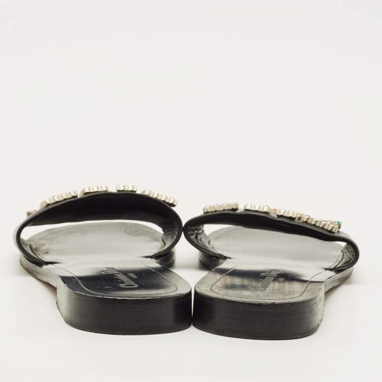 Pre Owned Dior Diorevolution Size 40 Black Leather Flat Sandals