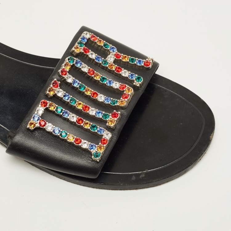 Pre Owned Dior Diorevolution Size 40 Black Leather Flat Sandals