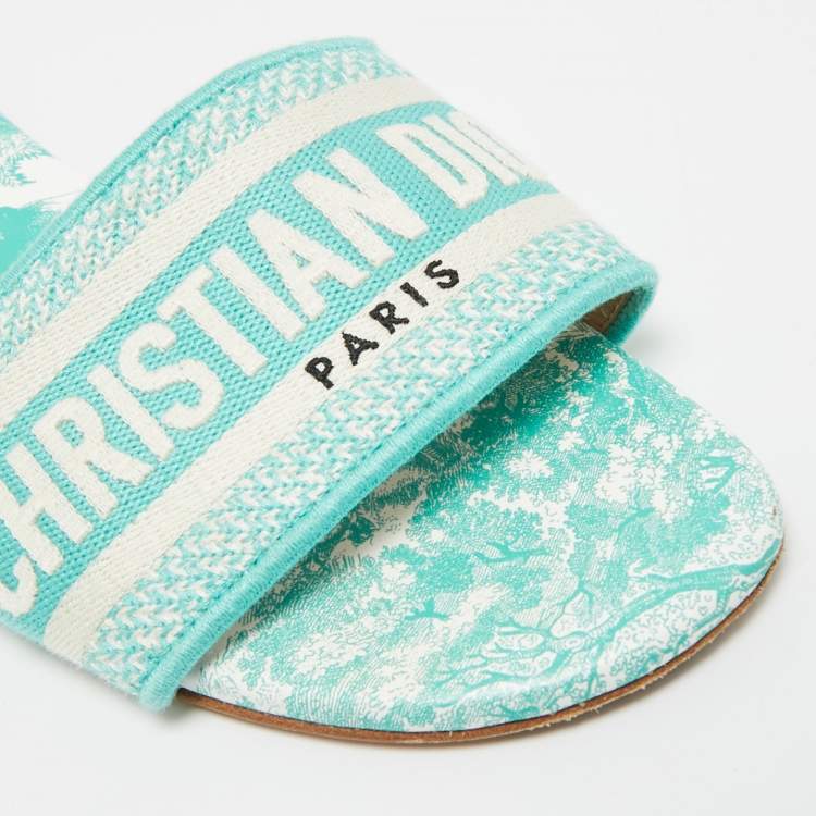 Pre Owned Dior Dway Size 39 Green/White Canvas Slide Sandals