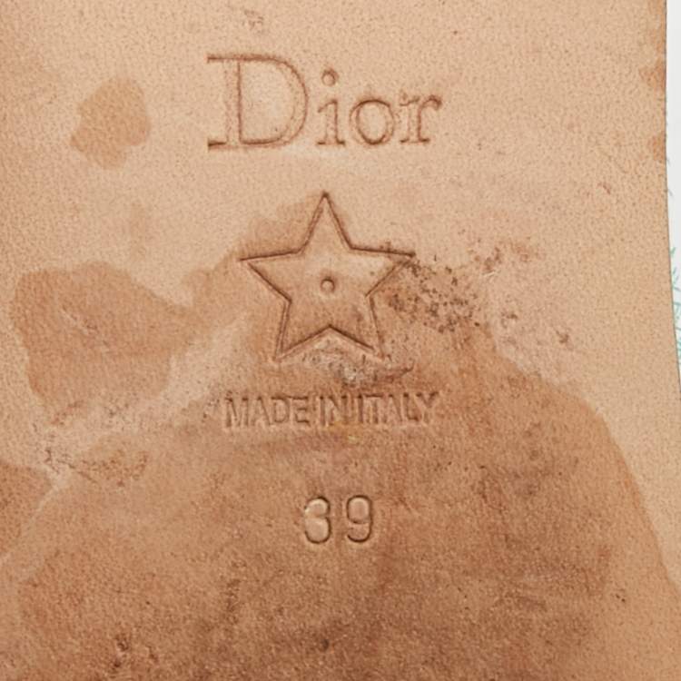 Pre Owned Dior Dway Size 39 Green/White Canvas Slide Sandals