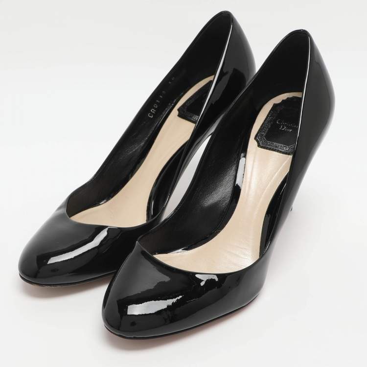 Pre Owned Dior Size 38 Black Patent Leather Round Toe Pumps