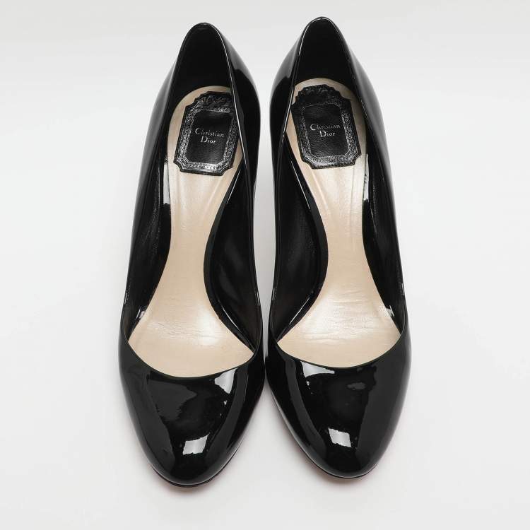 Pre Owned Dior Size 38 Black Patent Leather Round Toe Pumps