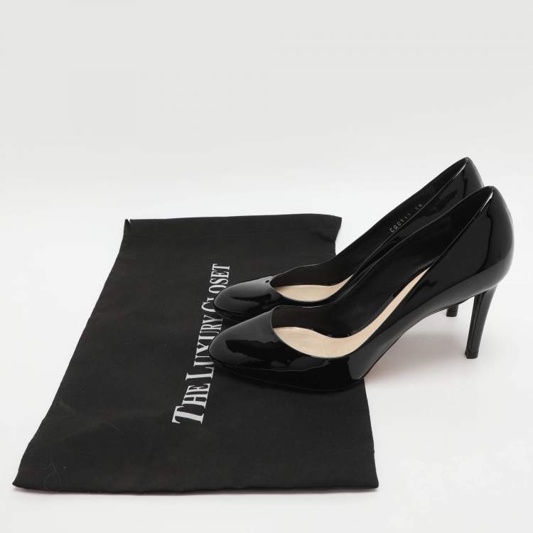 Pre Owned Dior Size 38 Black Patent Leather Round Toe Pumps