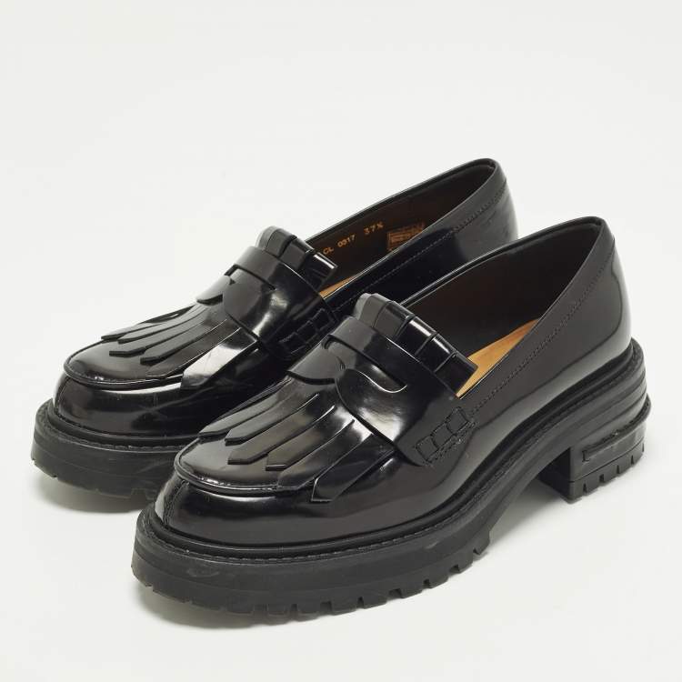 مملوكة مسبقًا Dior Size 37.5 Black Patent Leather Fringe Penny Loafers