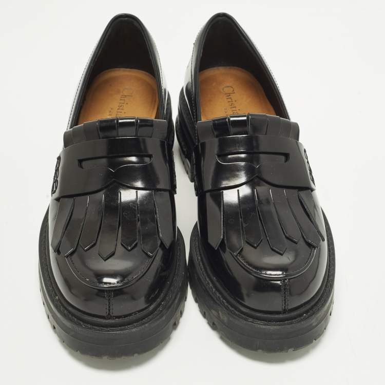 مملوكة مسبقًا Dior Size 37.5 Black Patent Leather Fringe Penny Loafers