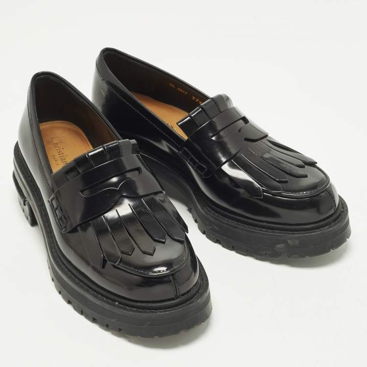 مملوكة مسبقًا Dior Size 37.5 Black Patent Leather Fringe Penny Loafers