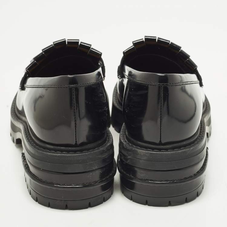 مملوكة مسبقًا Dior Size 37.5 Black Patent Leather Fringe Penny Loafers