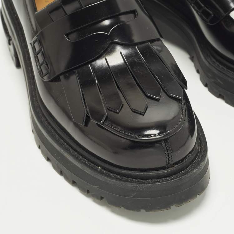 مملوكة مسبقًا Dior Size 37.5 Black Patent Leather Fringe Penny Loafers