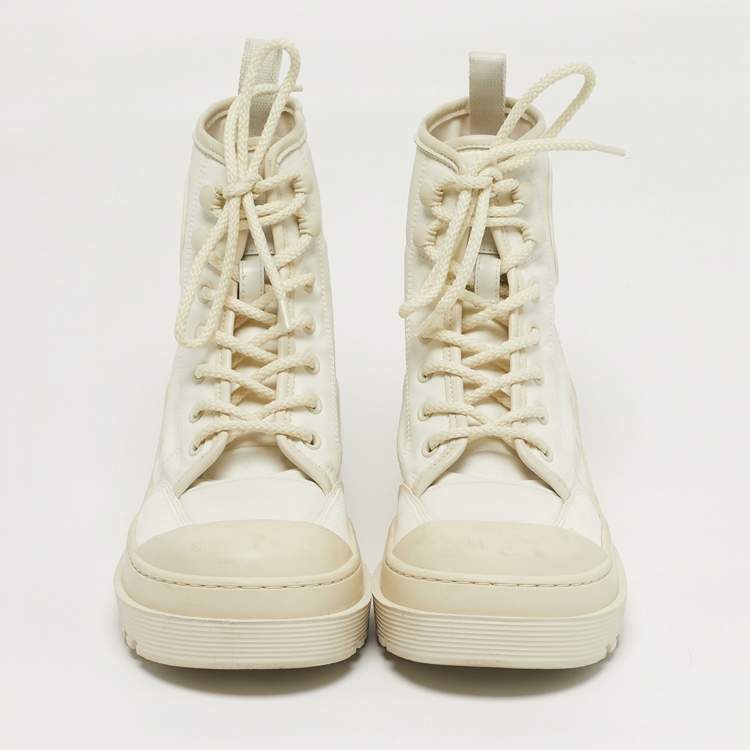 Pre Owned Dior Size 36.5 White Canvas and Leather Combat Boots
