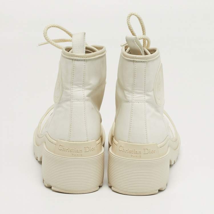 Pre Owned Dior Size 36.5 White Canvas and Leather Combat Boots