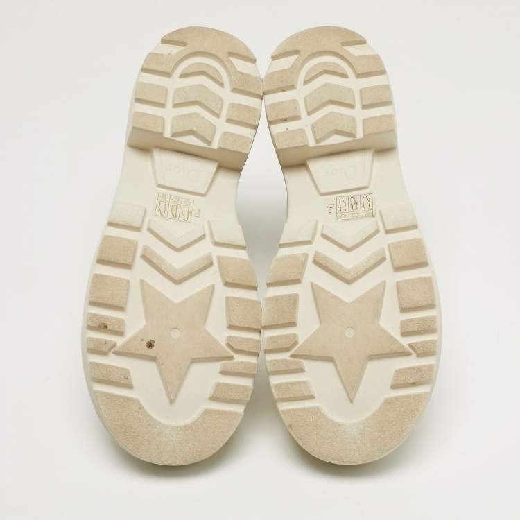 Pre Owned Dior Size 36.5 White Canvas and Leather Combat Boots