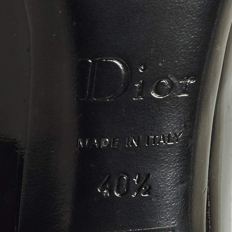 Pre Owned Dior Size 40.5 Black Patent Leather Bow Block Heel Pumps