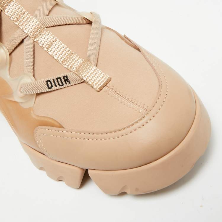 Pre Owned Dior D-Connect Size 39 Beige Neoprene and PVC Low Top Sneakers