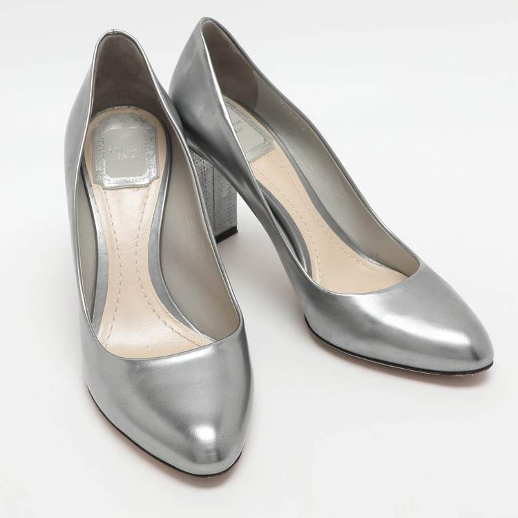 Pre Owned Dior Size 37 Silver Laminated Leather Pumps