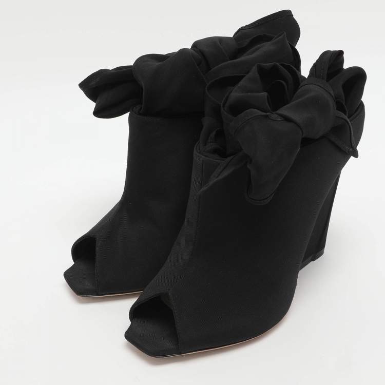 Pre Owned Dior Brooklyn Size 37 Black Nylon Ankle Wrap Peep Toe Ankle Boots