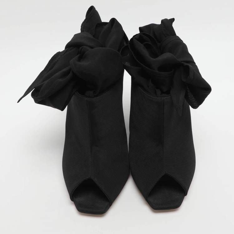 Pre Owned Dior Brooklyn Size 37 Black Nylon Ankle Wrap Peep Toe Ankle Boots