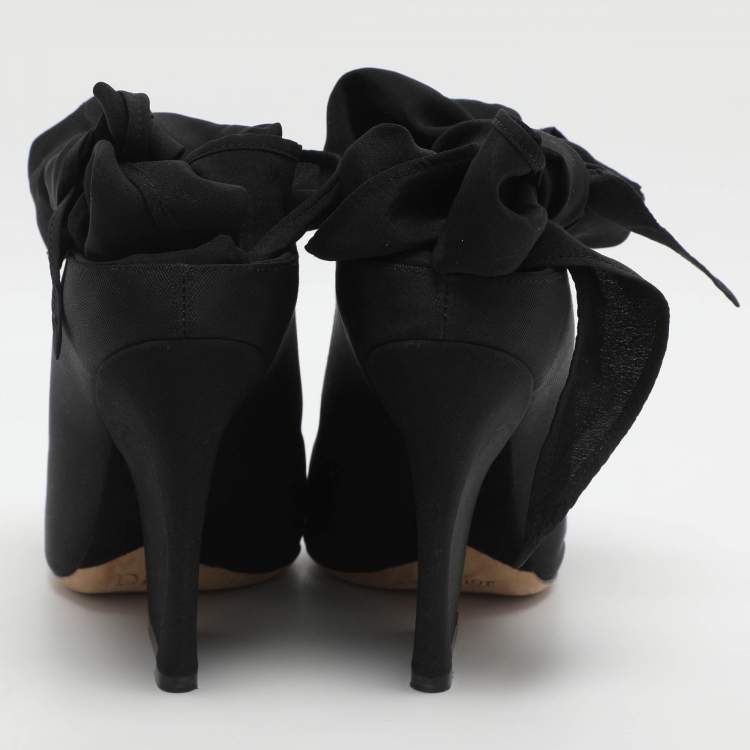 Pre Owned Dior Brooklyn Size 37 Black Nylon Ankle Wrap Peep Toe Ankle Boots