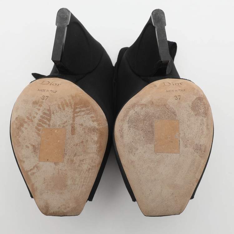 Pre Owned Dior Brooklyn Size 37 Black Nylon Ankle Wrap Peep Toe Ankle Boots