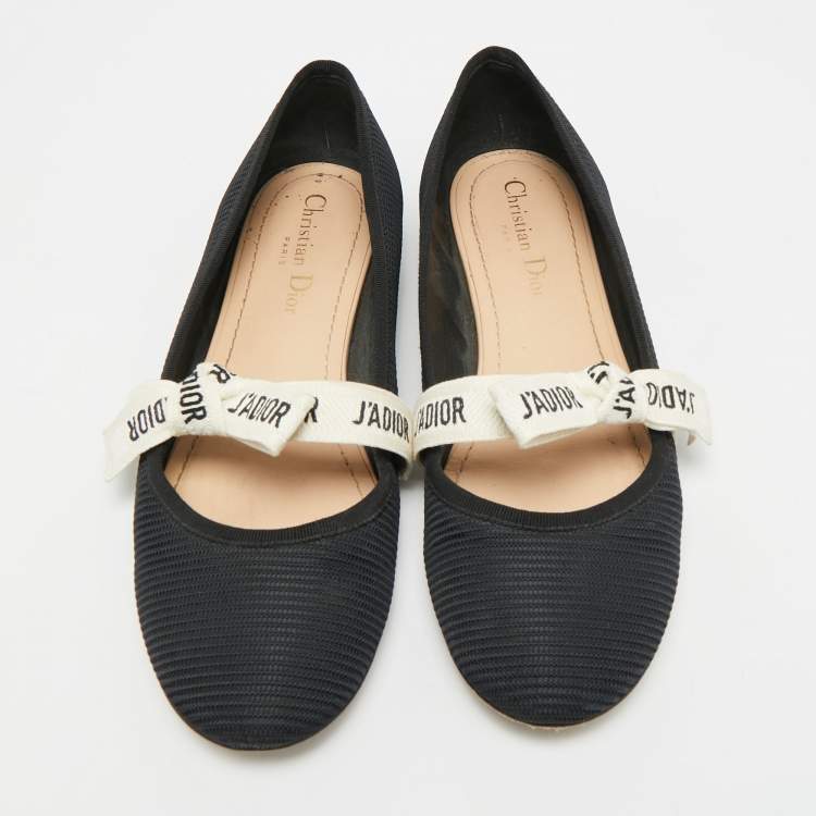 Pre Owned Dior J'Adior Size 38.5 Black Mesh Ballet Flats