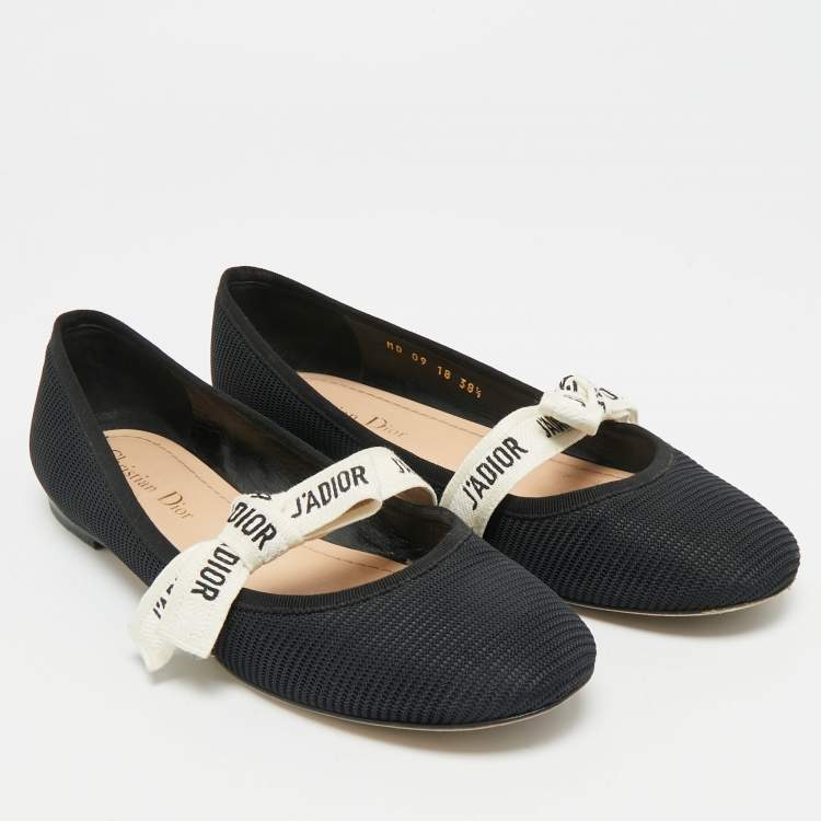 Pre Owned Dior J'Adior Size 38.5 Black Mesh Ballet Flats