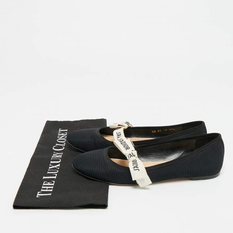 Pre Owned Dior J'Adior Size 38.5 Black Mesh Ballet Flats