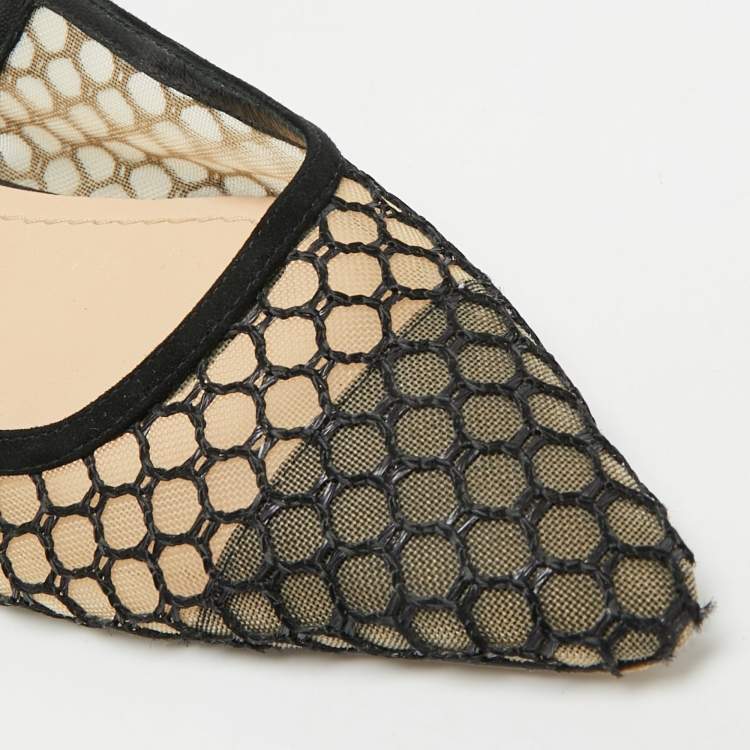 Pre Owned Dior J'Adior Size 38.5 Black Mesh and Suede Slingback Flats