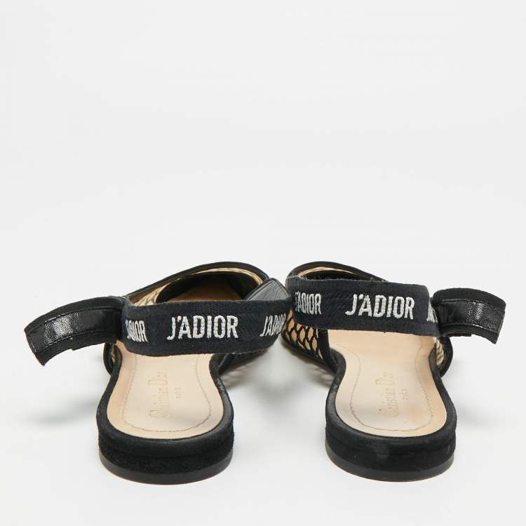 Pre Owned Dior J'Adior Size 38.5 Black Mesh and Suede Slingback Flats
