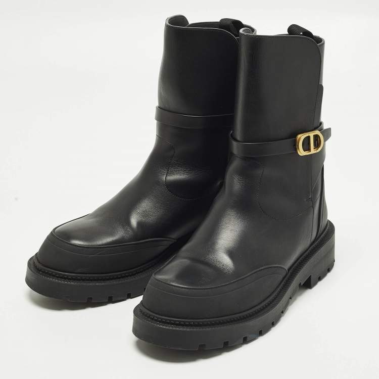 Pre Owned Dior Empreinte Size 40 Black Leather Ankle Boots
