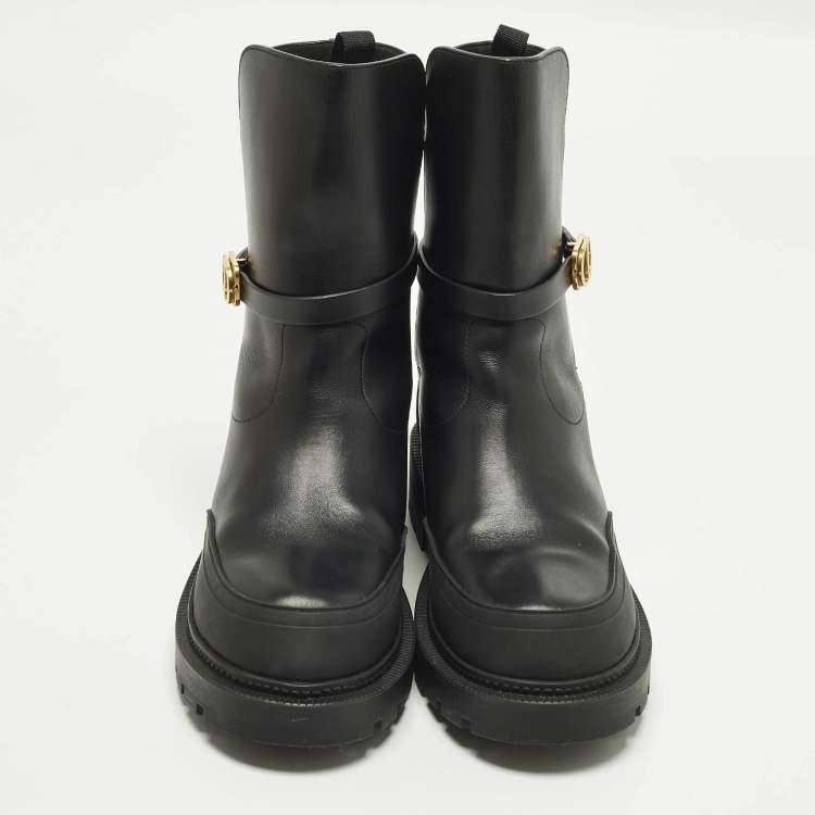 Pre Owned Dior Empreinte Size 40 Black Leather Ankle Boots