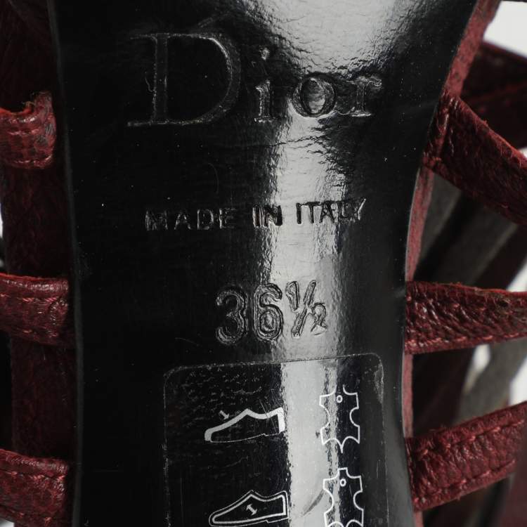 Pre Owned Dior Size 36.5 Burgundy Leather and Suede Fringe Ankle Strap Sandals