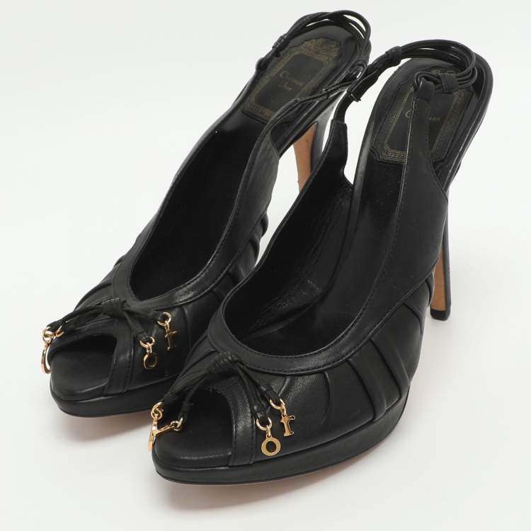 Pre Owned Dior Size 37 Black Leather Slingback Sandals