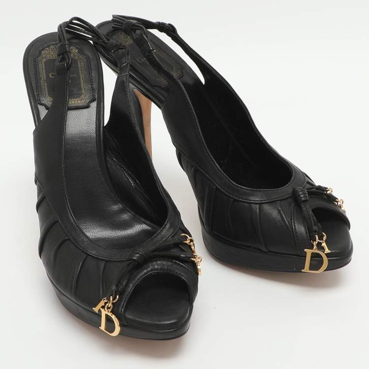 Pre Owned Dior Size 37 Black Leather Slingback Sandals