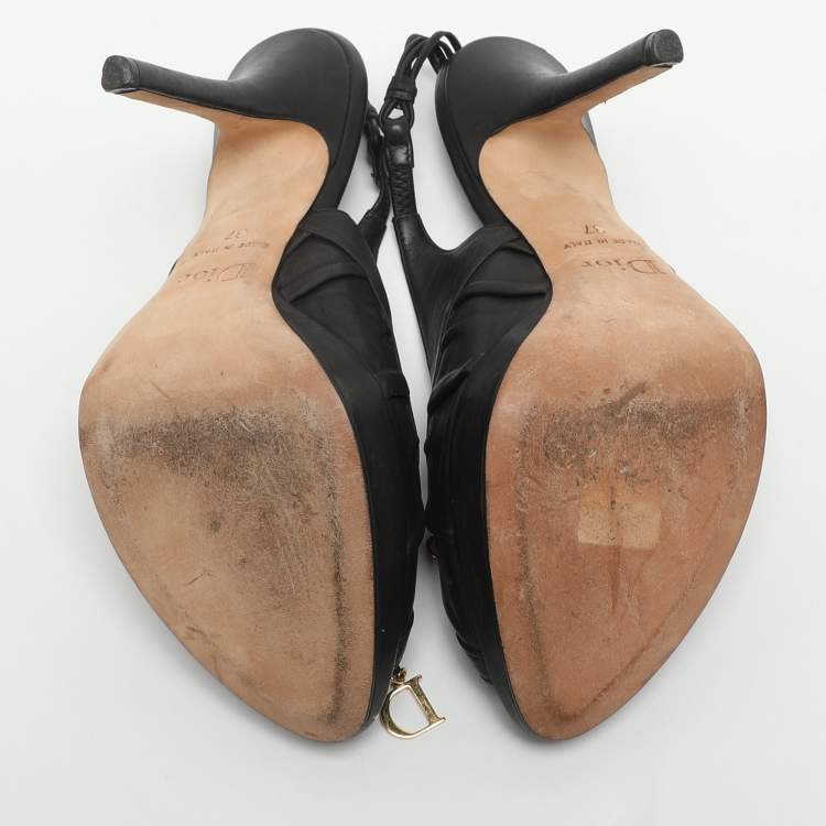 Pre Owned Dior Size 37 Black Leather Slingback Sandals