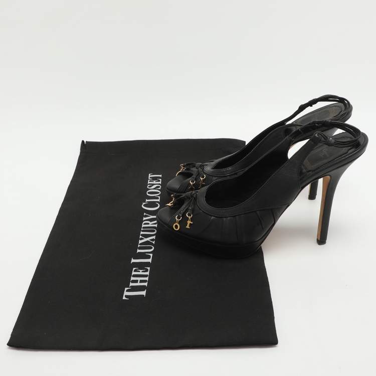 Pre Owned Dior Size 37 Black Leather Slingback Sandals