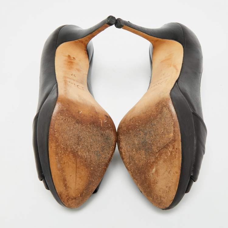 Pre Owned Dior Size 37 Black Leather Peep Toe Platform Pumps 