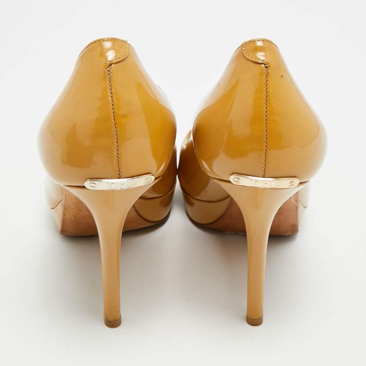 Pre Owned Dior Miss Dior Size 39 Beige Patent Leather Platform Peep Toe Pumps