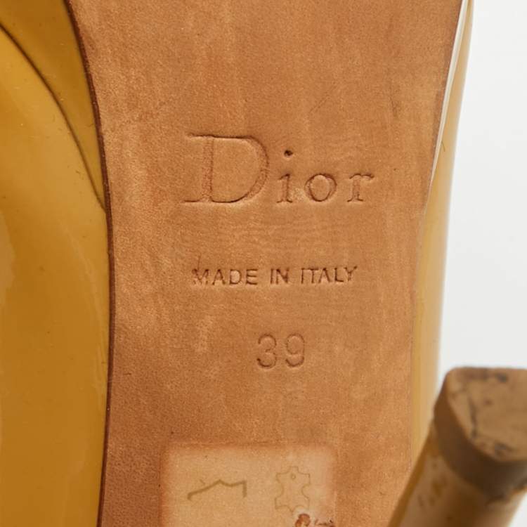 Pre Owned Dior Miss Dior Size 39 Beige Patent Leather Platform Peep Toe Pumps