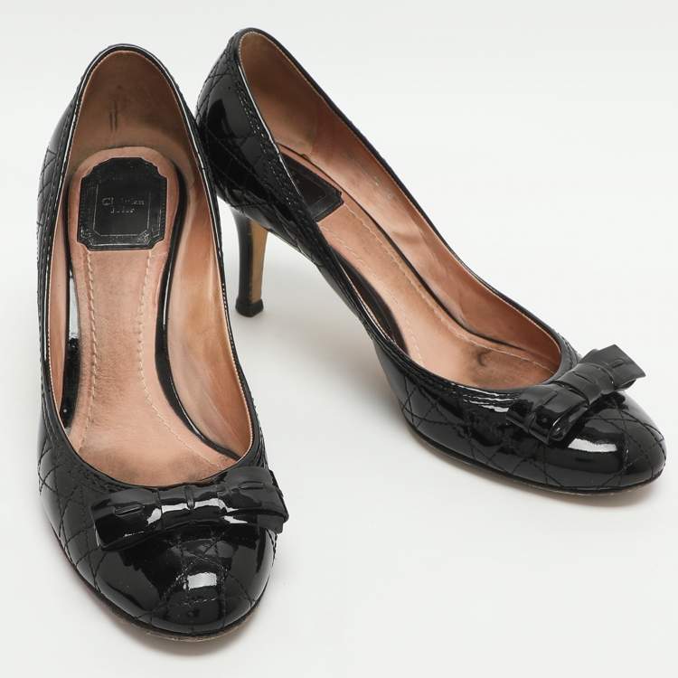Pre Owned Dior Bow Size 38 Black Patent Leather Pumps