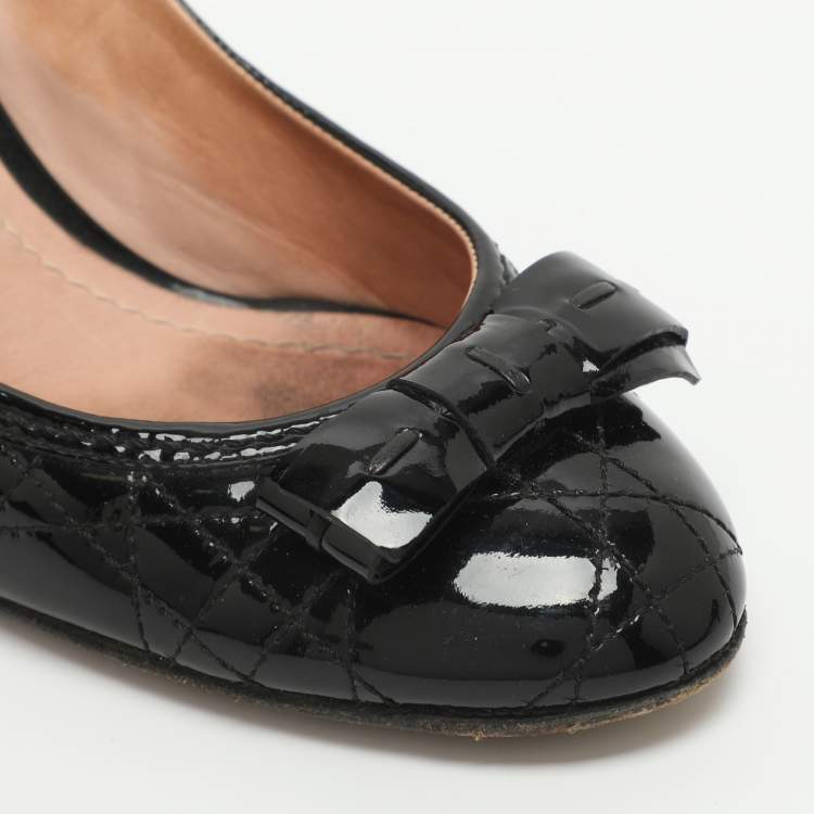 Pre Owned Dior Bow Size 38 Black Patent Leather Pumps