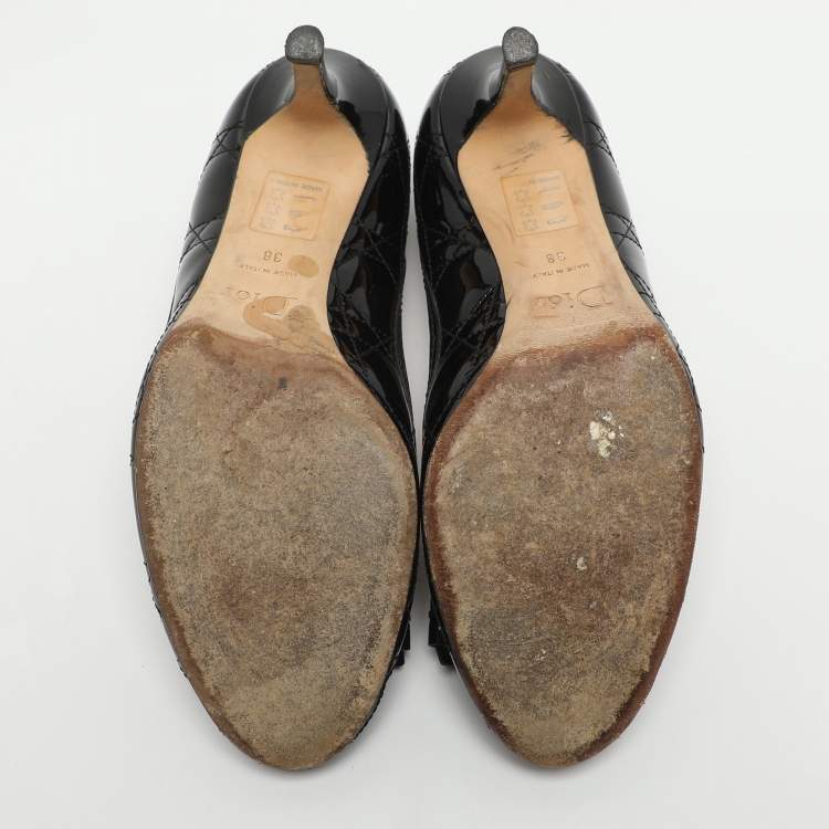 Pre Owned Dior Bow Size 38 Black Patent Leather Pumps