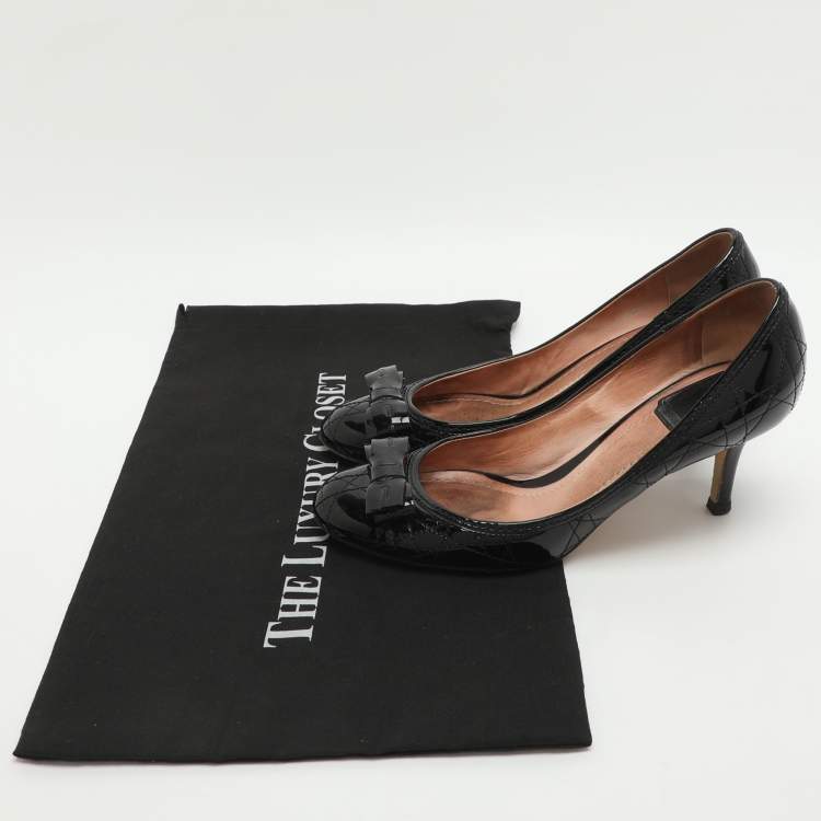Pre Owned Dior Bow Size 38 Black Patent Leather Pumps