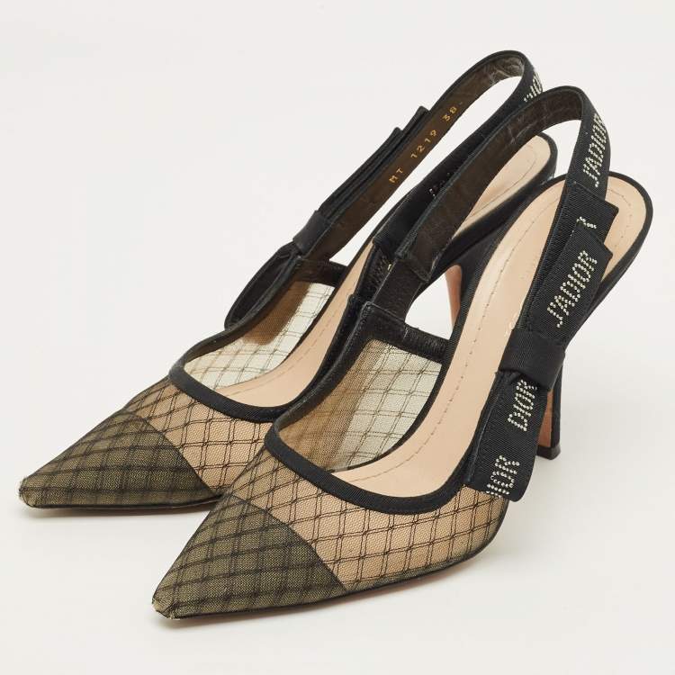 مملوكة مسبقًا Dior J'adior Size 38 Black Mesh and Net Slingback Pumps