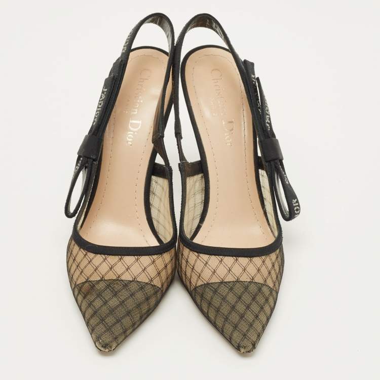 مملوكة مسبقًا Dior J'adior Size 38 Black Mesh and Net Slingback Pumps